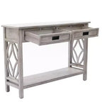 Console en bois gris avec 2 tiroirs et 1 étagère, table d'entrée
