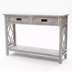 Console en bois gris avec 2 tiroirs et 1 étagère, table d'entrée