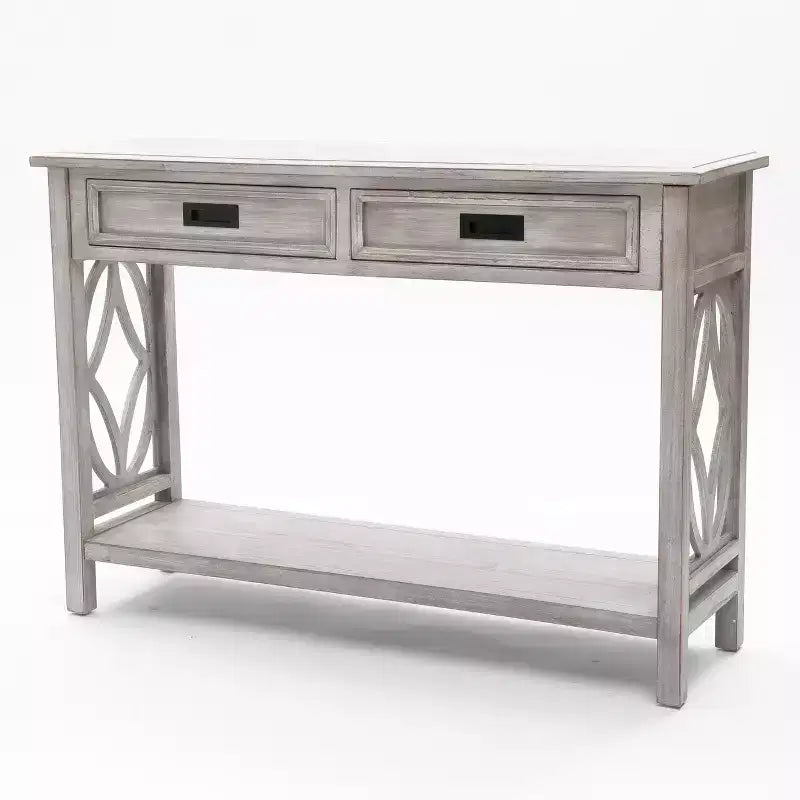 Console en bois gris avec 2 tiroirs et 1 étagère, table d'entrée