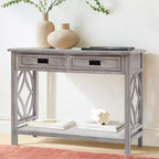 Console en bois gris avec 2 tiroirs et 1 étagère, table d'entrée