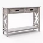Console en bois gris avec 2 tiroirs et 1 étagère, table d'entrée