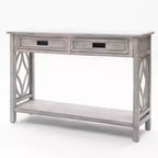 Console en bois gris avec 2 tiroirs et 1 étagère, table d'entrée