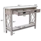 Console en bois gris avec 2 tiroirs et 1 étagère, table d'entrée