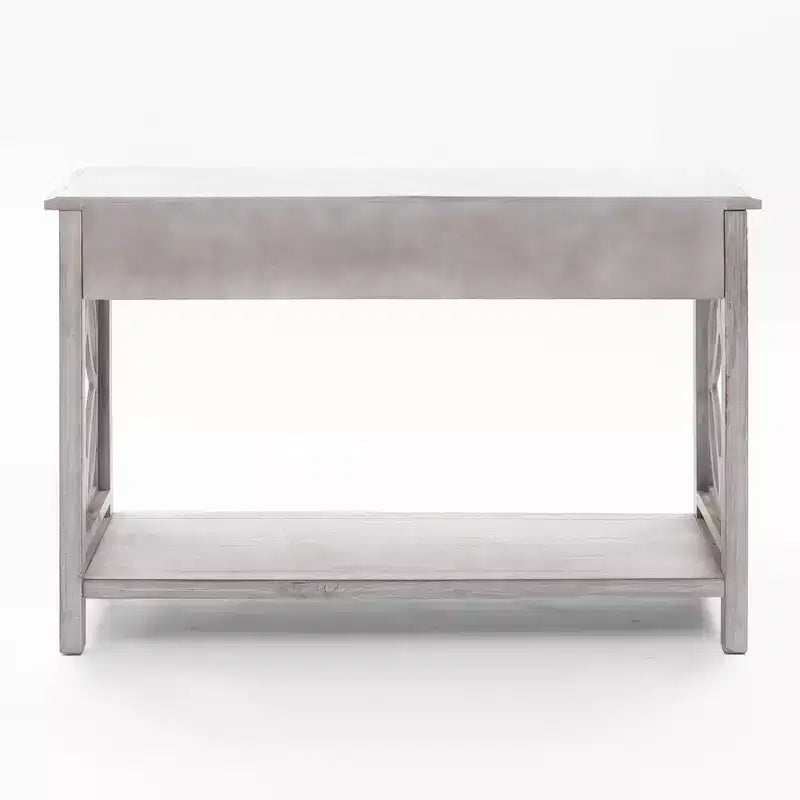 Console en bois gris avec 2 tiroirs et 1 étagère, table d'entrée