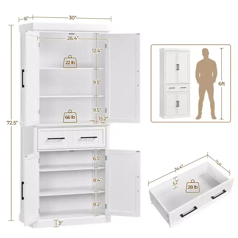 Meuble de rangement de cuisine de 184 cm de haut avec étagères réglables, rangement de salle à manger