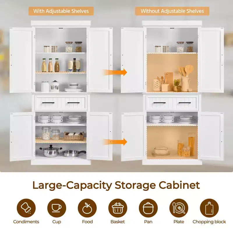 Meuble de rangement de cuisine de 184 cm de haut avec étagères réglables, rangement de salle à manger