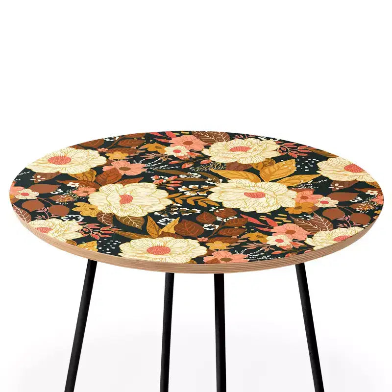 Table d'appoint ronde Boho florale, table d'appoint à cadre en acier résistant aux taches de 48 cm pour le salon