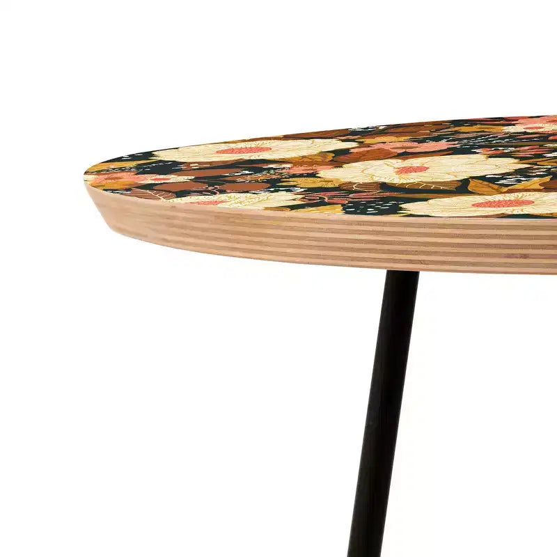 Table d'appoint ronde Boho florale, table d'appoint à cadre en acier résistant aux taches de 48 cm pour le salon