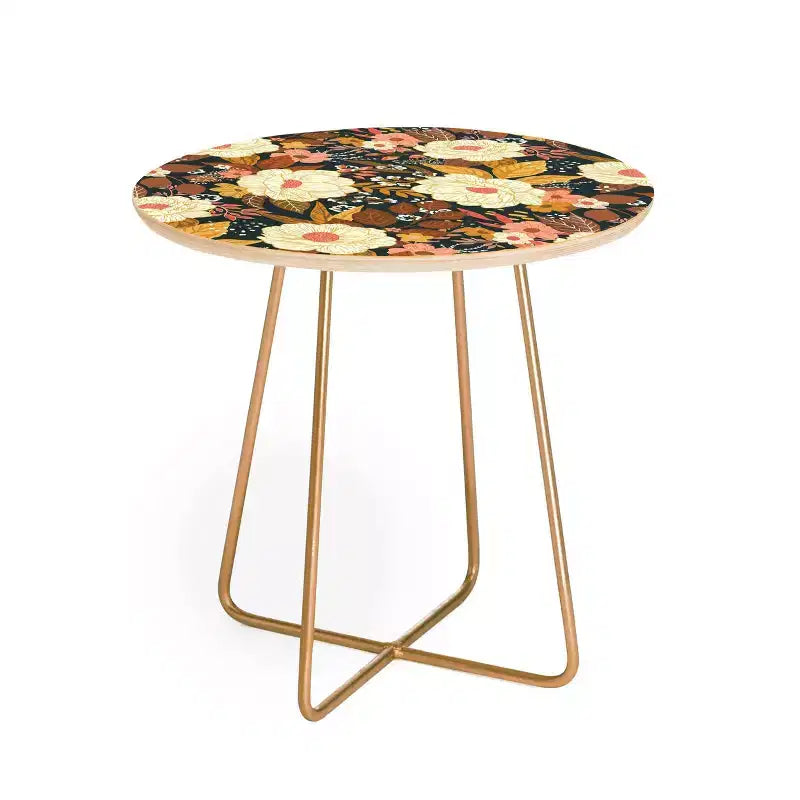 Table d'appoint ronde Boho florale, table d'appoint à cadre en acier résistant aux taches de 48 cm pour le salon
