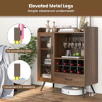 Buffet de cuisine, Meuble de rangement, Porte-verres à vin à 3 rangées, Porte en verre trempé, Anti-basculement
