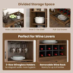 Buffet de cuisine, Meuble de rangement, Porte-verres à vin à 3 rangées, Porte en verre trempé, Anti-basculement