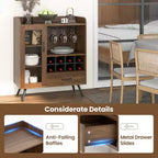 Buffet de cuisine, Meuble de rangement, Porte-verres à vin à 3 rangées, Porte en verre trempé, Anti-basculement
