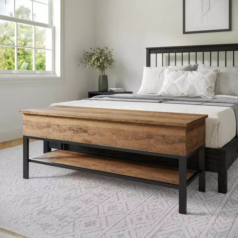 Banc de rangement d'entrée de ferme avec étagère inférieure, banc de vestiaire et de chambre à coucher