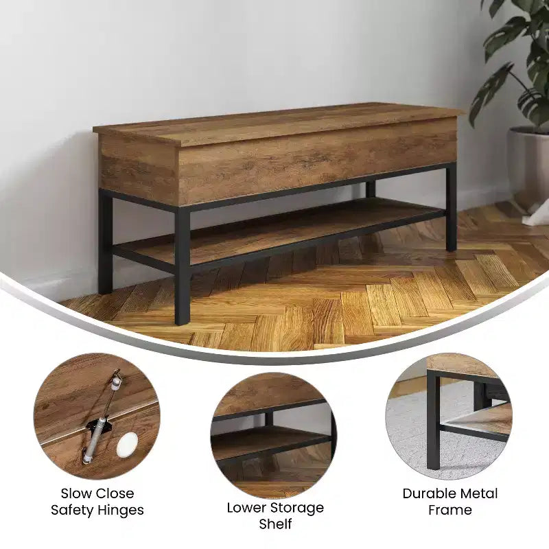 Banc de rangement d'entrée de ferme avec étagère inférieure, banc de vestiaire et de chambre à coucher