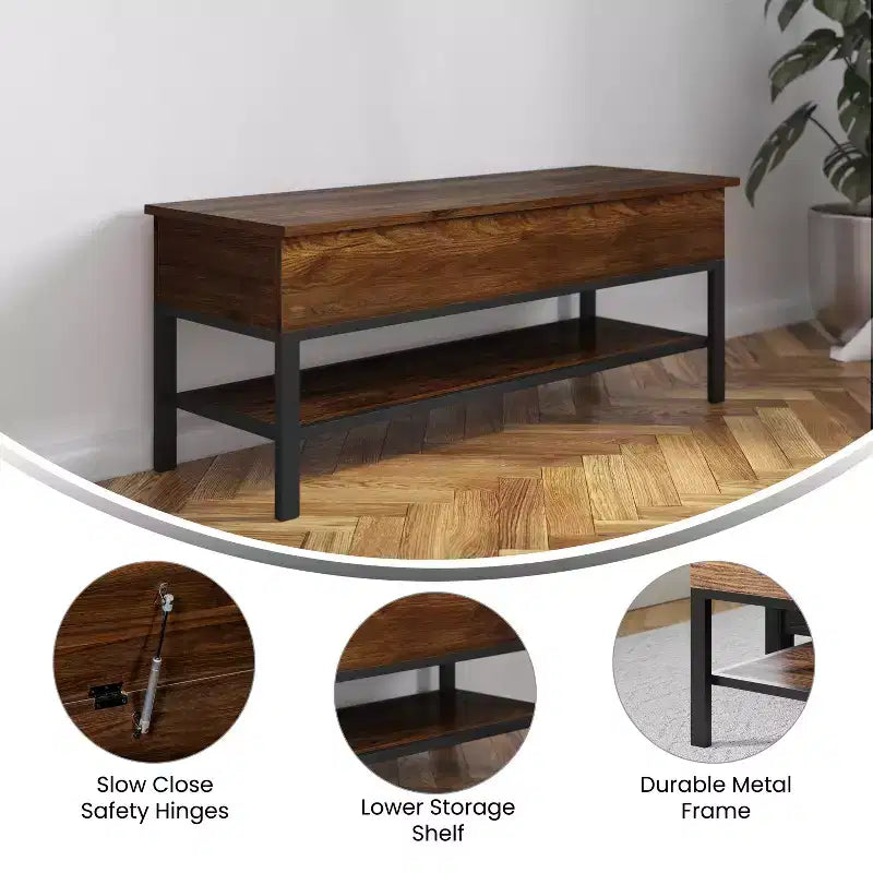 Banc de rangement d'entrée de ferme avec étagère inférieure, banc de vestiaire et de chambre à coucher