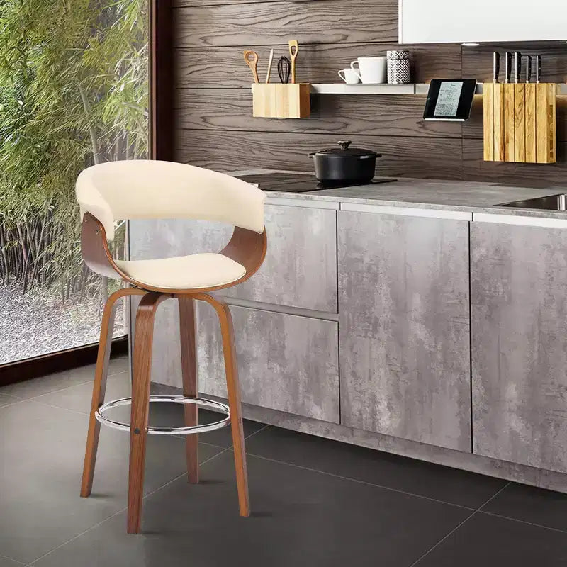 Tabouret de bar pivotant en similicuir de 66 cm avec base en bois